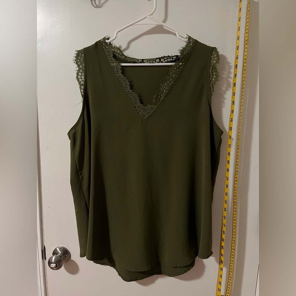 Olive Green Lace Trim Sleeveless Top